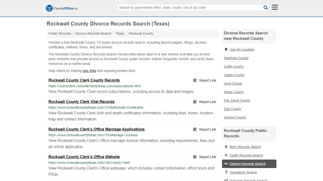 Rockwall County Divorce Records Search (Texas) - County Office